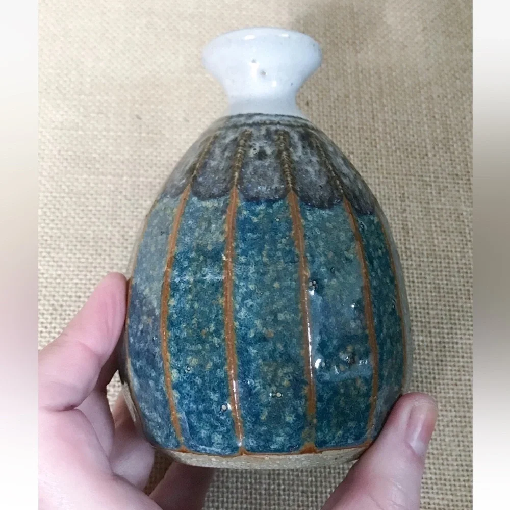 Stony Blue Gray Speckled Bud Vase 5 1/4 Inch Art Pottery Coastal Earthy Boho